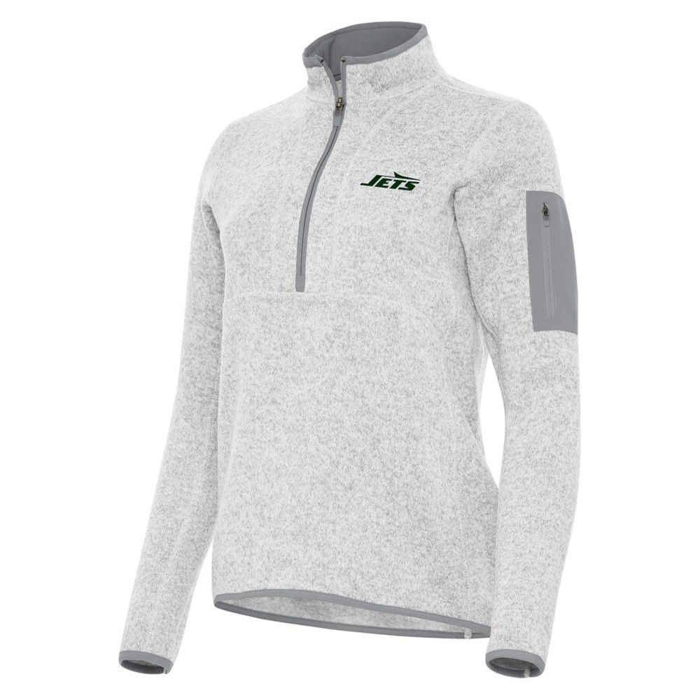 Women's New York Jets Antigua Heather Gray Fortune Half-Zip Jacket